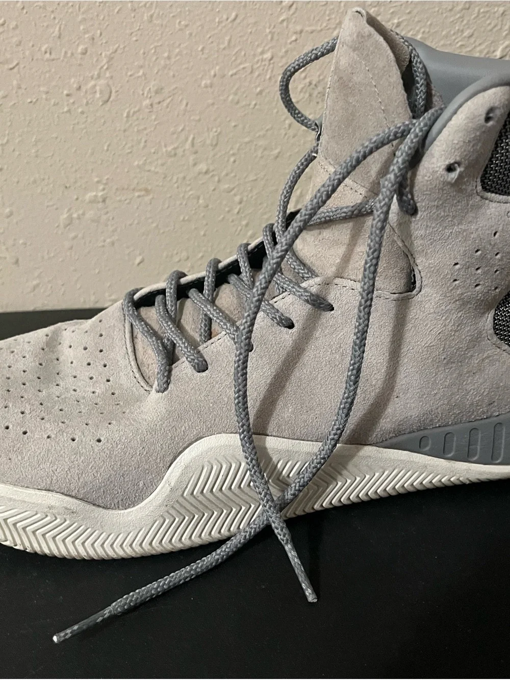adidas Men's Light Gray Suede High-Top Sneakers